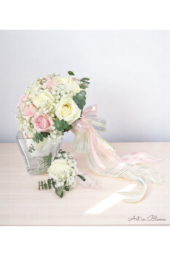 White Pink Bridal Bouquet - AHB011